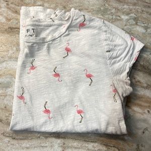 LOFT White Tee with Pink Flamingos
